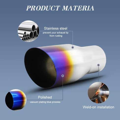 KEDAKEJI 2PCS 2.5"Inlet Blue Burnt Exhaust Tip 2.5"Inlet 3.5"Outlet 7.75"Long Weld On Exhaust Tailpipe with 304 Stainless Steel Single Slant Cut in Kuwait
