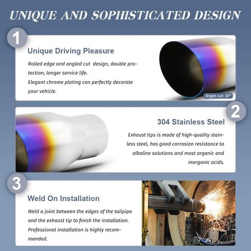 KEDAKEJI 2PCS 2.5"Inlet Blue Burnt Exhaust Tip 2.5"Inlet 3.5"Outlet 7.75"Long Weld On Exhaust Tailpipe with 304 Stainless Steel Single Slant Cut in Kuwait