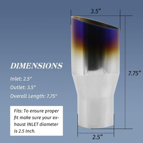 KEDAKEJI 2PCS 2.5"Inlet Blue Burnt Exhaust Tip 2.5"Inlet 3.5"Outlet 7.75"Long Weld On Exhaust Tailpipe with 304 Stainless Steel Single Slant Cut in Kuwait