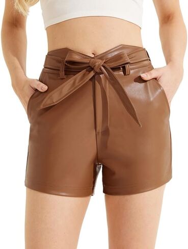 Leather Shorts for Women High Waisted Faux Leather Shorts with Tie in Saudi Arabia