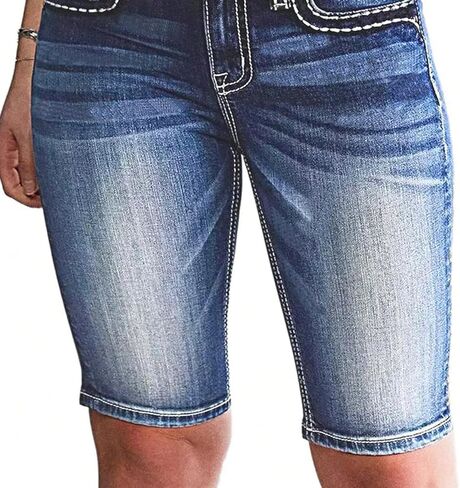 شورت جينز متوسط ​​الارتفاع للنساء شورت برمودا من الدنيم المطاطي الصيفي للنساء in Kuwait