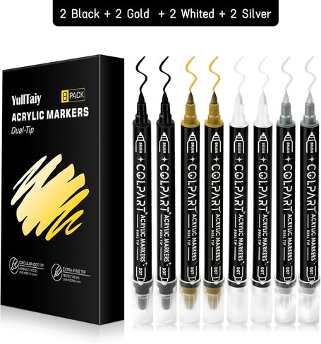 Dual Tip Acrylic Paint Pens Markers, 8 Pack Black White Silver Gold Paint Pens for Wood, Canvas, Stone, Rock Painting, Glass, Ceramic Surfaces, DIY Art Supplies (4 color) in Saudi Arabia