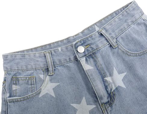 شورت نسائي قصير من قماش الدنيم ذو خصر مرتفع وطباعة نجوم، شورت صيفي كاجوال لطيف من قماش الدنيم الممزق in Kuwait