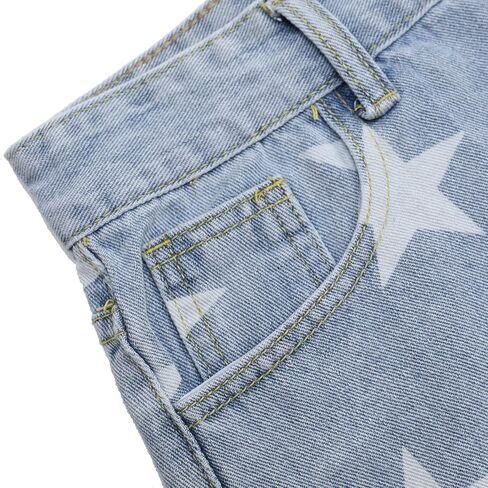 شورت نسائي قصير من قماش الدنيم ذو خصر مرتفع وطباعة نجوم، شورت صيفي كاجوال لطيف من قماش الدنيم الممزق in Kuwait