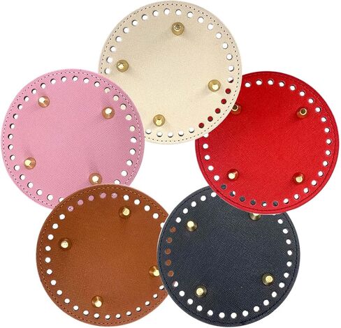 MEABEN 5 قطع من حقيبة جلدية PU من الأسفل للكروشيه، حقائب كروشيه طويلة للحياكة قاعدة لتشكيل الأظافر مع فتحات لحقيبة اليد DIY وحقائب الكتف ومستلزمات صنع المحفظة، متعدد الألوان 4.72 بوصة in Kuwait