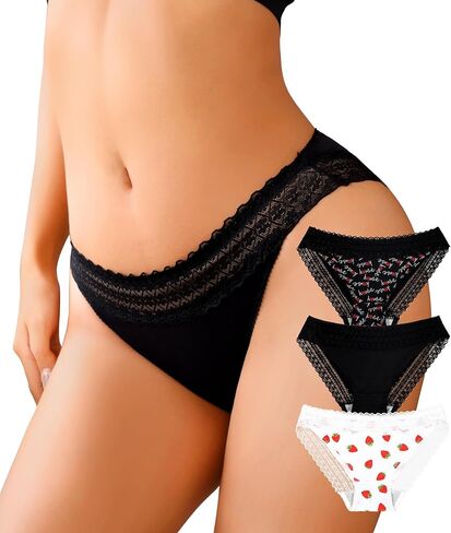 OLIKEME Women's Bikini and Silk Lace Panties Sexy Cheeky Hipster Underwear Breathable Brief 3 Packs in Saudi Arabia