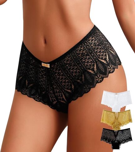 CULAYII Lace Underwear for Women Sexy Bikini Womens Underwear Breathable V-Cross Strap Panties for Women Pack in Kuwait