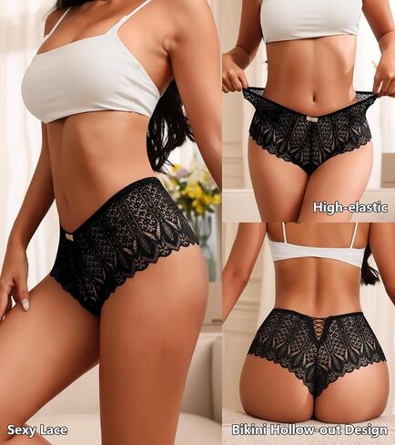CULAYII Lace Underwear for Women Sexy Bikini Womens Underwear Breathable V-Cross Strap Panties for Women Pack in Kuwait