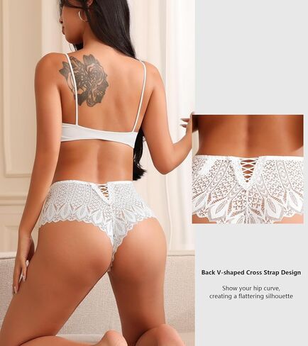 CULAYII Lace Underwear for Women Sexy Bikini Womens Underwear Breathable V-Cross Strap Panties for Women Pack in Kuwait
