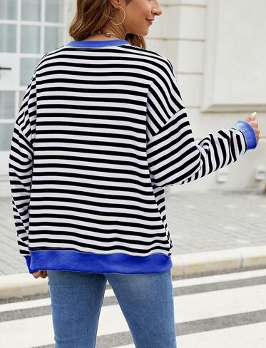 Ladyful Women's Striped Color Block Oversized Sweatshirt Crewneck Long Sleeve Pullover Tops in Saudi Arabia
