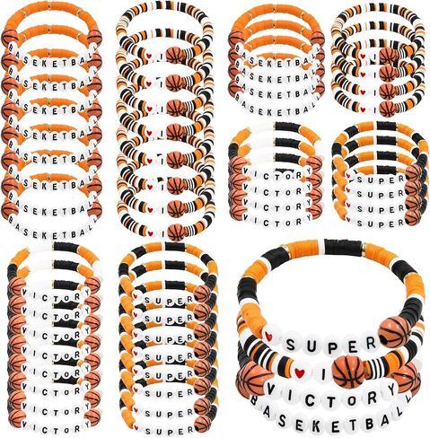 48pcs Sports Charm Bracelets, Soccer Softball Basketball Player Gifts Beaded Ball Adjustable Clay Bracelets Jewelry Sports Gifts Supplies for Teen Adults in Saudi Arabia