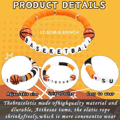 48pcs Sports Charm Bracelets, Soccer Softball Basketball Player Gifts Beaded Ball Adjustable Clay Bracelets Jewelry Sports Gifts Supplies for Teen Adults in Saudi Arabia