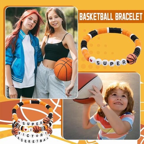 48pcs Sports Charm Bracelets, Soccer Softball Basketball Player Gifts Beaded Ball Adjustable Clay Bracelets Jewelry Sports Gifts Supplies for Teen Adults in Saudi Arabia