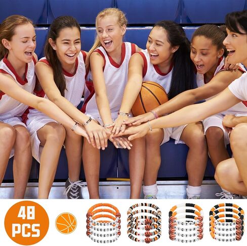 48pcs Sports Charm Bracelets, Soccer Softball Basketball Player Gifts Beaded Ball Adjustable Clay Bracelets Jewelry Sports Gifts Supplies for Teen Adults in Saudi Arabia