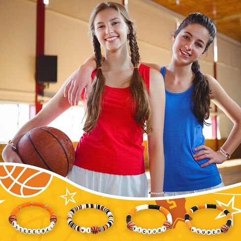 48pcs Sports Charm Bracelets, Soccer Softball Basketball Player Gifts Beaded Ball Adjustable Clay Bracelets Jewelry Sports Gifts Supplies for Teen Adults in Saudi Arabia