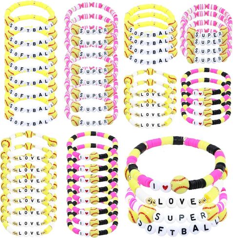 48pcs Sports Charm Bracelets, Soccer Softball Basketball Player Gifts Beaded Ball Adjustable Clay Bracelets Jewelry Sports Gifts Supplies for Teen Adults in Saudi Arabia