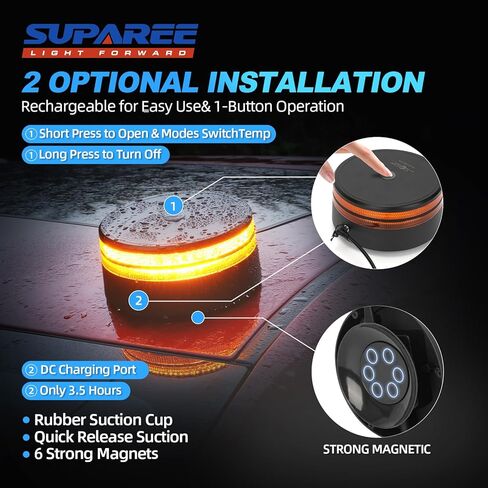 SUPAREE أضواء ستروب LED للشاحنات - أضواء ستروب العنبر اللاسلكية للتحكم عن بعد ضوء بيكون مع مغناطيسي قوي من منارة العنبر ضوء ستروب IP68 مقاوم للماء لبناء قارب سنووبلو سيارة in Kuwait
