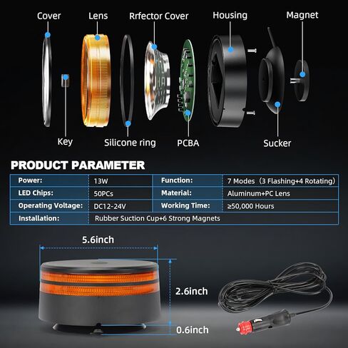 SUPAREE أضواء ستروب LED للشاحنات - أضواء ستروب العنبر اللاسلكية للتحكم عن بعد ضوء بيكون مع مغناطيسي قوي من منارة العنبر ضوء ستروب IP68 مقاوم للماء لبناء قارب سنووبلو سيارة in Kuwait