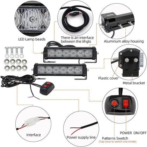 شريط أضواء LED للطوارئ مكون من قطعتين باللون الأحمر والأزرق المتغير باللونين الأزرق وتحذير شبكة أضواء الشرطة شريط سطحي مناسب للدراجات النارية POV ومركبات البناء وشاحنة السحب in Saudi Arabia