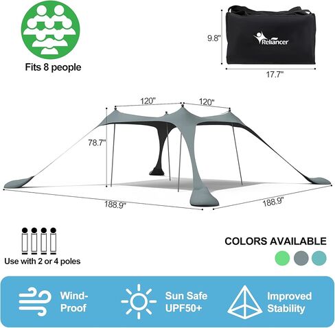 reliancer 10'x10' المنبثقة خيمة الشاطئ العائلية، تمتد مظلة الظل الشمس، ملاجئ الشمس المحمولة للتخييم، upf50 + حماية من الأشعة فوق البنفسجية، مظلة في الهواء الطلق مع حقيبة حمل مجرفة رملية للرحلات والنزهات في متنزه الصيد in Kuwait