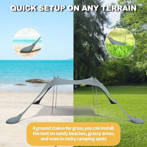 reliancer 10'x10' المنبثقة خيمة الشاطئ العائلية، تمتد مظلة الظل الشمس، ملاجئ الشمس المحمولة للتخييم، upf50 + حماية من الأشعة فوق البنفسجية، مظلة في الهواء الطلق مع حقيبة حمل مجرفة رملية للرحلات والنزهات في متنزه الصيد in Kuwait