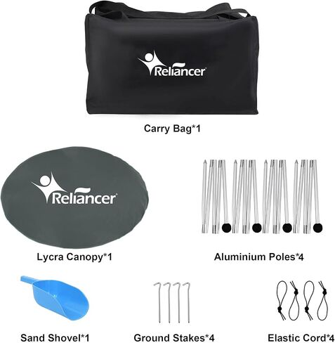 reliancer 10'x10' المنبثقة خيمة الشاطئ العائلية، تمتد مظلة الظل الشمس، ملاجئ الشمس المحمولة للتخييم، upf50 + حماية من الأشعة فوق البنفسجية، مظلة في الهواء الطلق مع حقيبة حمل مجرفة رملية للرحلات والنزهات في متنزه الصيد in Kuwait
