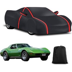 Waterproof Car Cover for Corvette C3 1968-1982,All Weather Outdoor 230T Polyester with Driver Door Zipper, Snow Rain Dust Sun UV Protection, Includes Storage Bag（Black+Red） in Saudi Arabia
