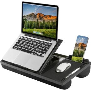 LAPGEAR Ergonomic Pro 2.0 Lap Desk with 9 Adjustable Heights, Built-in Mouse Pad & Phone Slot – Full Microbead Cushion, Storage Pocket – Fits Laptops up to 15.6" – Black – Style No. 49508 in Saudi Arabia