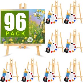 AROIC 96 PCS Painting Supplies Set with Easels, 8 PCS Wood Easels, 8 Packs of 80 Brushes with Nylon Brush Head and 8 PCS Palettes, Tabletop Wooden Art Easel for Kids & Adults Sip and Paint Party in Saudi Arabia