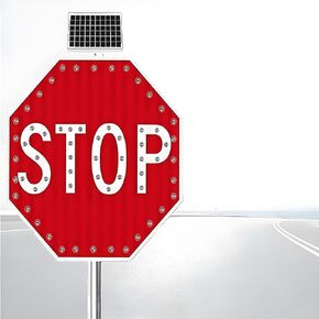 Solar Powered LED Blinking Stop Sign - Illuminated Traffic Warning Sign for Driveway & Parking Lot - Durable Aluminum Octagon Road Safety Sign (60cm/24in) in Kuwait