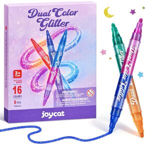 أقلام تحديد لامعة ذات طرف مزدوج من JoyCat، 16 لونًا في 8 أقلام مع فرشاة صلبة ذات وجهين وأطراف دقيقة، أقلام طلاء حبر ضخمة بحجم 3 مل للرسم الصخري، الزجاج، الخشب، حرف الأطفال، برميل سميك وصندوق هدايا in Kuwait