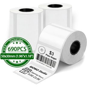 3 Rolls Thermal Labels Stickers 1.96''x1.18'' (50×30 mm) for Label Printer, 230 Labels/Roll White Compatible with Y813 Label Maker/ PL70e-BT/ JD268BT as Custom Stickers in Saudi Arabia