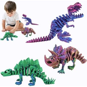 3-Piece Set 3D Printed Movable Dinosaur Toy Figures with Flexible Joints, Tyrannosaurus Rex, Stegosaurus, and Triceratops, Suitable as Gift, Toy and Desktop Decoration for Kids and Adults in Saudi Arabia