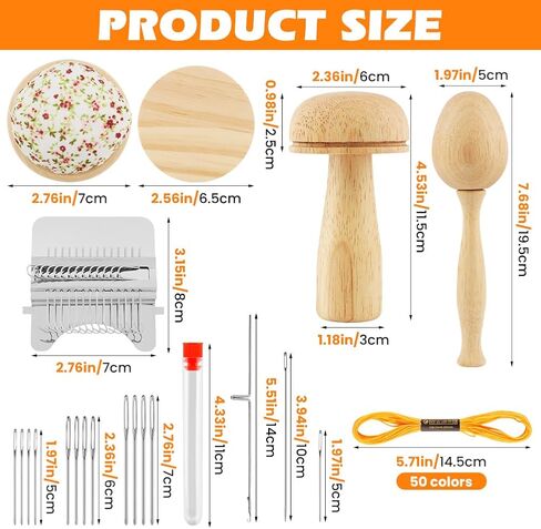 Mellisore Mini Darning Mushroom Loom Kit, 14 Hooks Weaving Tool with 14 Large-Eye Needles & 50 Colors Thread for DIY Sock, Jeans Mending and Handcraft Repair in Saudi Arabia