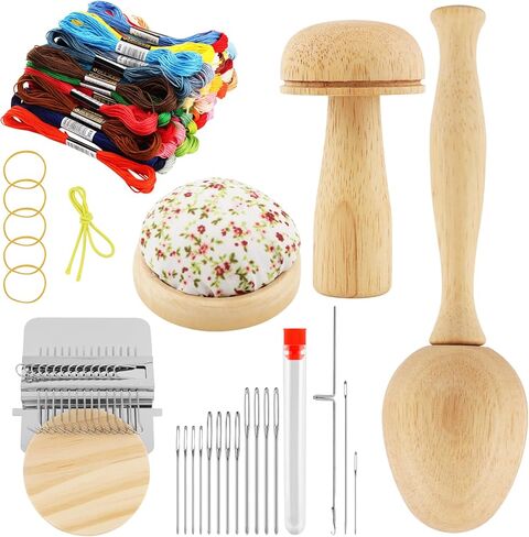 Mellisore Mini Darning Mushroom Loom Kit, 14 Hooks Weaving Tool with 14 Large-Eye Needles & 50 Colors Thread for DIY Sock, Jeans Mending and Handcraft Repair in Saudi Arabia
