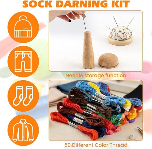 Mellisore Mini Darning Mushroom Loom Kit, 14 Hooks Weaving Tool with 14 Large-Eye Needles & 50 Colors Thread for DIY Sock, Jeans Mending and Handcraft Repair in Saudi Arabia