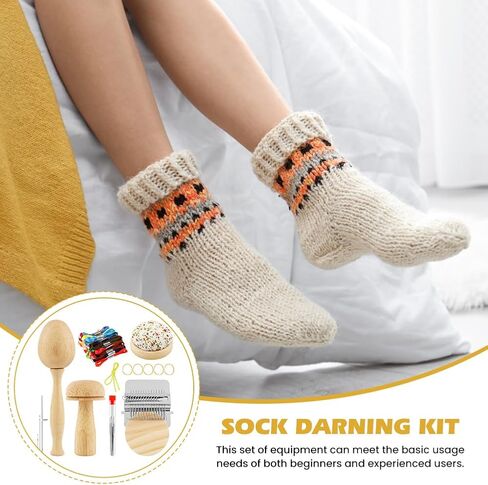 Mellisore Mini Darning Mushroom Loom Kit, 14 Hooks Weaving Tool with 14 Large-Eye Needles & 50 Colors Thread for DIY Sock, Jeans Mending and Handcraft Repair in Saudi Arabia