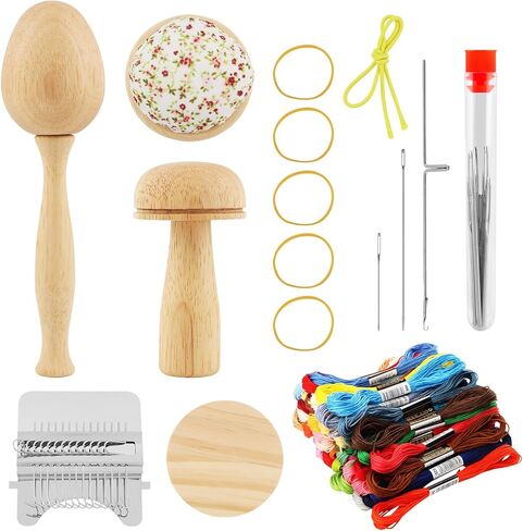 Mellisore Mini Darning Mushroom Loom Kit, 14 Hooks Weaving Tool with 14 Large-Eye Needles & 50 Colors Thread for DIY Sock, Jeans Mending and Handcraft Repair in Saudi Arabia
