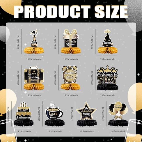 Retirement Party Decorations - 10PCS Black & Gold Retirement Honeycomb Centerpieces for Table, Retirement Table Decor Supplies for Men and Women in Kuwait
