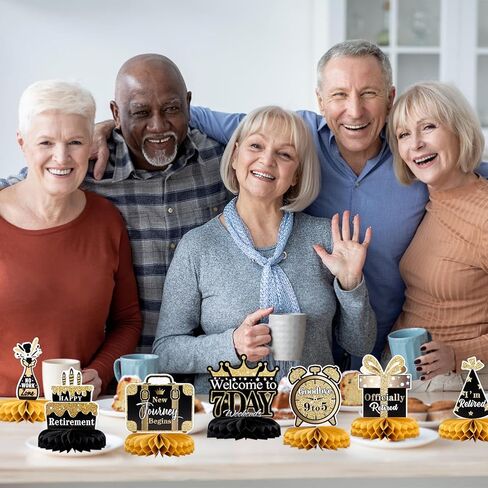 Retirement Party Decorations - 10PCS Black & Gold Retirement Honeycomb Centerpieces for Table, Retirement Table Decor Supplies for Men and Women in Kuwait