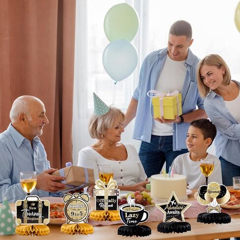 Retirement Party Decorations - 10PCS Black & Gold Retirement Honeycomb Centerpieces for Table, Retirement Table Decor Supplies for Men and Women in Kuwait