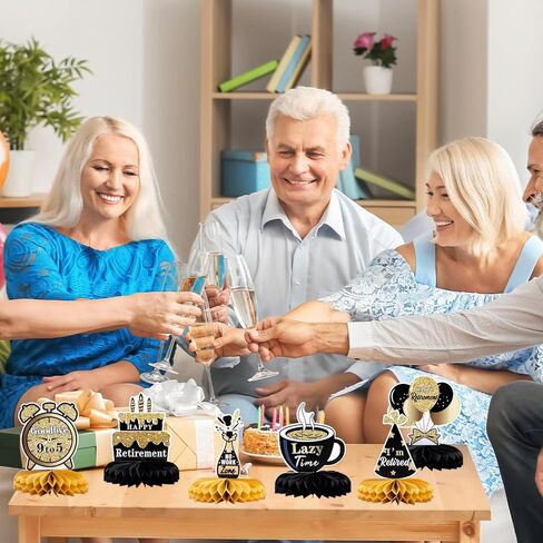 Retirement Party Decorations - 10PCS Black & Gold Retirement Honeycomb Centerpieces for Table, Retirement Table Decor Supplies for Men and Women in Kuwait
