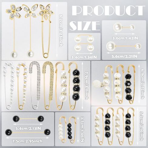 24 PCS Decorative Safety Pins for Waist Faux Pearl Rhinestone Clothing Pins Alloy Sewing Pins for Fastening Loose Clothes Dresses Scarves Bags in Saudi Arabia