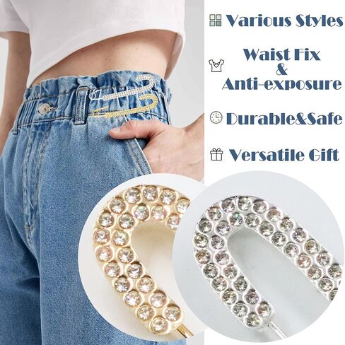 24 PCS Decorative Safety Pins for Waist Faux Pearl Rhinestone Clothing Pins Alloy Sewing Pins for Fastening Loose Clothes Dresses Scarves Bags in Saudi Arabia