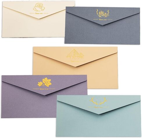 Premium Thickened Aesthetic Stationery Set 10 Envelopes (5 Styles × 2 Each), 20 Vintage Letter Papers, 32 Sealing Stickers, Elegant Gold Foil Design, for Romantic Letters (Rectangular envelope set) in Saudi Arabia