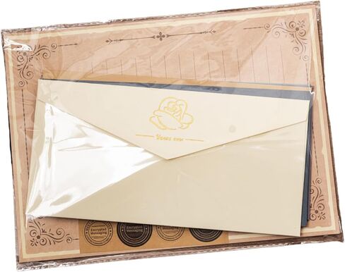 Premium Thickened Aesthetic Stationery Set 10 Envelopes (5 Styles × 2 Each), 20 Vintage Letter Papers, 32 Sealing Stickers, Elegant Gold Foil Design, for Romantic Letters (Rectangular envelope set) in Saudi Arabia