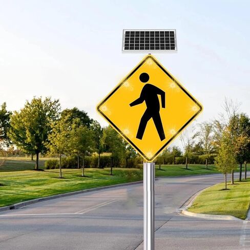 Solar Pedestrian Crossing Sign Flashing LED Highlight Road Traffic Blinking Street Warning Sign, Aluminum IP65 Weatherproof Crosswalk Signs(24")(Ped,24) in Saudi Arabia