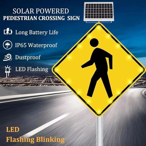 علامة عبور المشاة بالطاقة الشمسية وامض LED تسليط الضوء على حركة المرور على الطرق وامض علامة تحذير الشارع، علامات عبور المشاة المقاومة للطقس من الألومنيوم IP65 (24 بوصة) (Ped، 24) in Kuwait