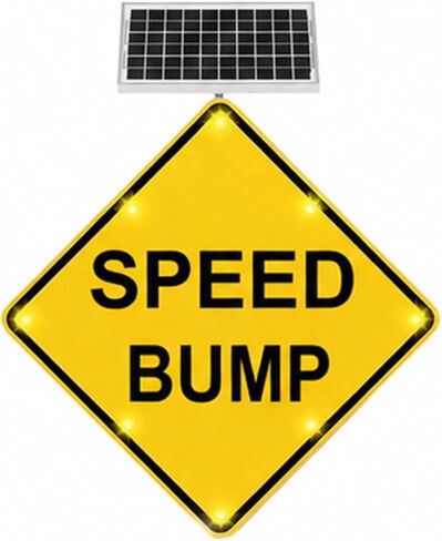 علامة عثرة السرعة LED الشمسية الوامضة، 18 بوصة × 18 بوصة MUTCD W17-1 علامة تحذير ماسية، مستشعر ضوء يعمل بالطاقة الشمسية LED حافة ضوء عاكس لحركة المرور في موقف السيارات الخاص (18 بوصة) in Kuwait