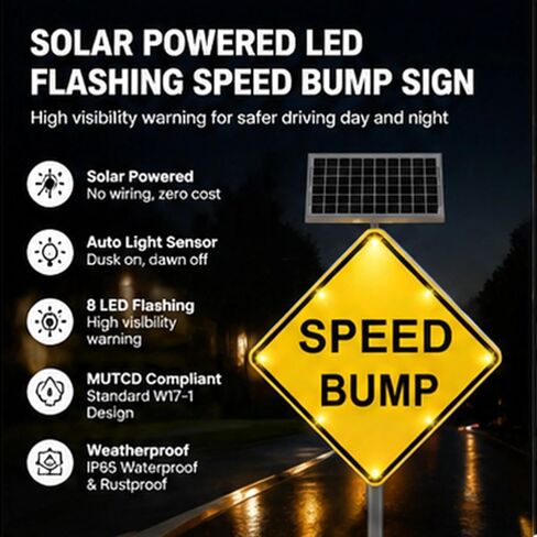 علامة عثرة السرعة LED الشمسية الوامضة، 18 بوصة × 18 بوصة MUTCD W17-1 علامة تحذير ماسية، مستشعر ضوء يعمل بالطاقة الشمسية LED حافة ضوء عاكس لحركة المرور في موقف السيارات الخاص (18 بوصة) in Kuwait
